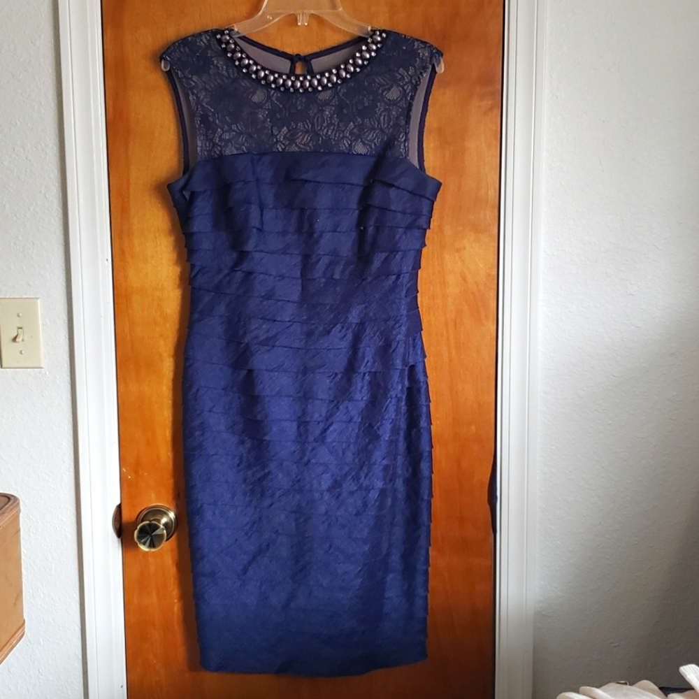 LONDON TIMES MIDI DRESS W LACE & JEWEL bustier  SZE 8
